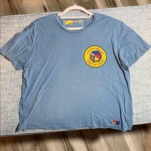 Aviator Nation Tribe of Peace Boyfriend Tee Distressed Blue Gray Large